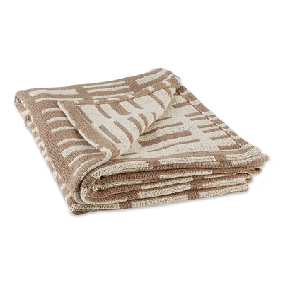 Contemporary Home Living Beige and White Rectangular Jacquard Cotton Decorative Throw 50" x 60"