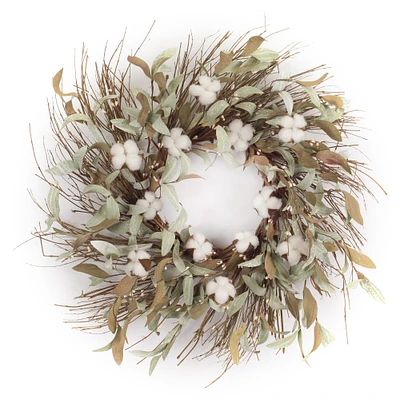 Melrose Leaf and Cotton Artificial Christmas Wreath, 28-Inch, Unlit