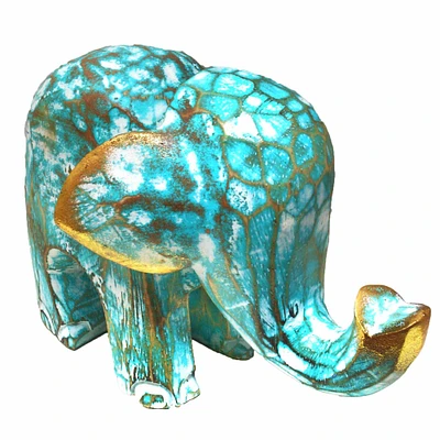 Stoneage Arts Inc 7" Green and Gold Handcrafted Unique Elephant Statue Decor