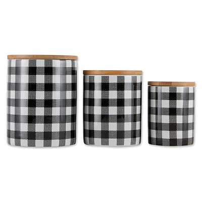 Contemporary Home Living Set of 3 5.5" Black and White Buffalo Check Ceramic Canister