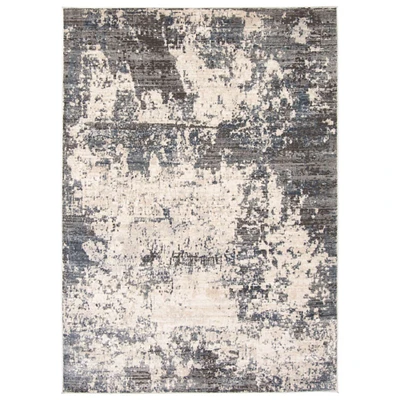 Chaudhary Living 6.5' x 9.5' Cream and Gray Distressed Abstract Rectangular Area Throw Rug