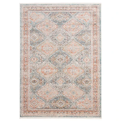 Chaudhary Living 4' x 6' Blue and Taupe Vintage Geometric Rectangular Area Throw Rug