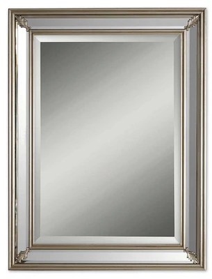 CC Home Furnishings 34" Antiqued Style Silver Framed Decorative Beveled Rectangular Mirror