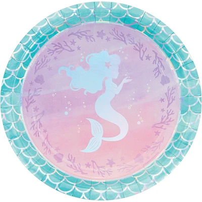 Party Central Club Pack of 96 Purple and Blue Iridescent Mermaid Themed Round Dinner Plates 9"