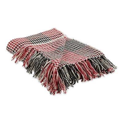 Contemporary Home Living 60" Red and Black Rectangular Houndstooth Plaid Cotton Throw