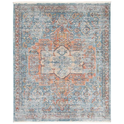 Chaudhary Living 5.25' x 6.5' Blue and Brown Medallion Rectangular Area Throw Rug