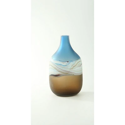 CC Home Furnishings 12" Brown and Blue Ombre Hand Blown Glass Vase