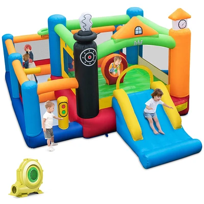 Gymax Train-Themed Inflatable Bounce Castle Kids Bouncer w/ Ocean Balls and 950W Blower