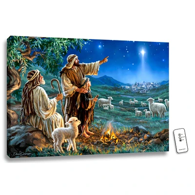 Glow Decor 18" x 24" Blue and Green Shepherds Afield Back-lit Wall Art with Remote Control