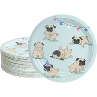 Blue Panda 80-Pack Disposable Paper Pug Plates for Lunch, Dinner, & Dessert, Dog Party Supplies, 9 Inches