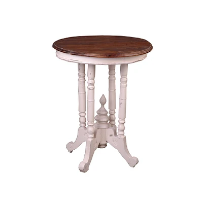 The Hamptons Collection 25.25" Distressed White and Brown End Table with Round Top