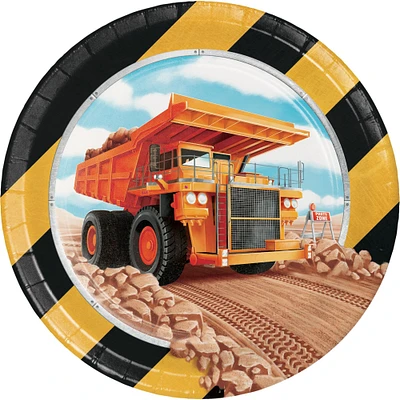 Party Central Club Pack of 96 Orange and Black Big Dig Construction Dessert Round Plates 6.8"