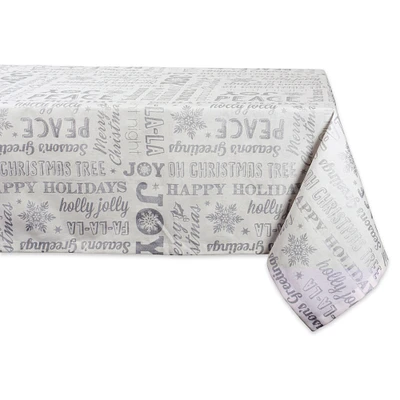 CC Home Furnishings White and Metallic Silver Colored Christmas Collage Rectangular Tablecloth 60" x 84"