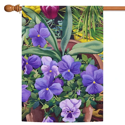 Toland Home Garden Potted Pansy Flower Outdoor House Flag 40" x 28"