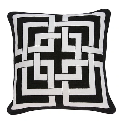 Nassau Collection 20" Black and White Interlocking Pattern Square Throw Pillow