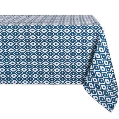 CC Home Furnishings Blue and White Ikat Patterned Rectangular Tablecloth 60” x 84”