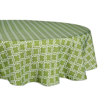 CC Home Furnishings Green and White Lattice Pattern Outdoor Round Tablecloth 60”