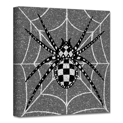 Crafted Creations Black and White Glamoween Spider II Square Canvas Halloween Wall Art Decor 20" x 20"