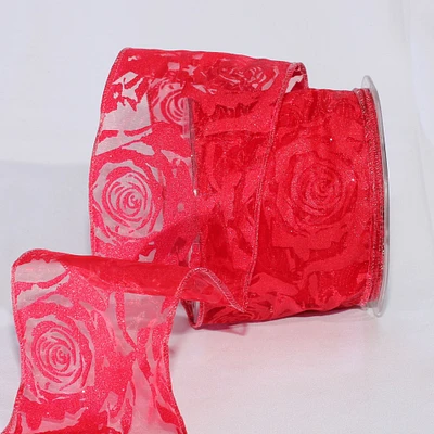 The Ribbon People Sheer Red Roses Wired Craft Ribbon 3" x 20 Yards