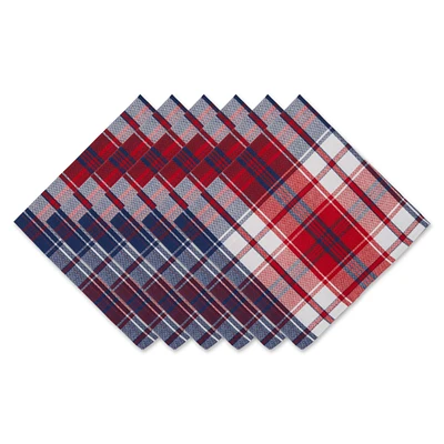 Contemporary Home Living Set of 6 20" x 20" Red, Blue, and White Americana Plaid Modern Style Napkins