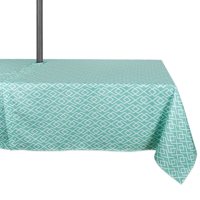 CC Home Furnishings Aqua Green and White Diamond Pattern Outdoor Rectangular Tablecloth with Zipper 60” x 120”