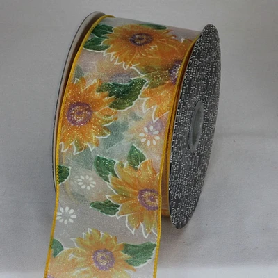 The Ribbon People Yellow and Green Sunflower Wired Craft Ribbon 2.5" x 20 Yards