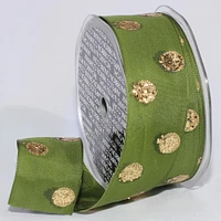 The Ribbon People Sage Green and Gold Polka Dot Wired Craft Ribbon 1.5" x 27 Yards