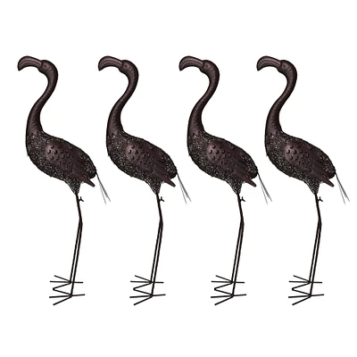 Outdoor Living and Style Set of 4 Brown Solar LED Lighted Flamingo Outdoor Garden Statues 40"