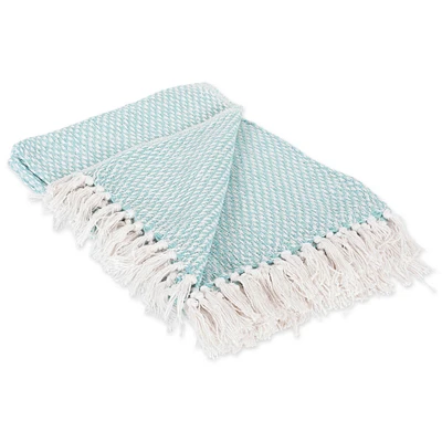 Contemporary Home Living 60" Aqua Blue and White Rectangular Woven Cotton Throw