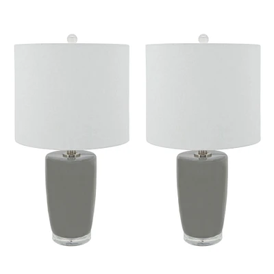 Kingston Living Set of 2 Gray and Shades of White Ceramic Table Lamps 25"