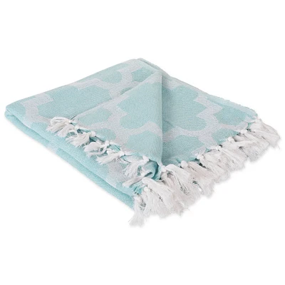 Contemporary Home Living 60" Aqua Blue and White Rectangular Lattice Patterned Cotton Throw