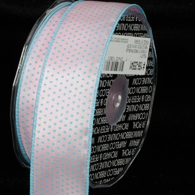 The Ribbon People Pink and Blue Polka Dots Wire Edged Craft Ribbon 1.5" x 54 Yards