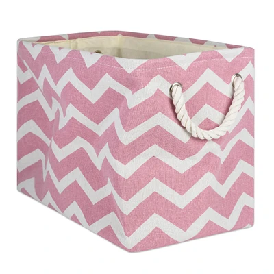 Contemporary Home Living 16" Pink and White Chevron Rectangular Medium Bin with Rope Handle