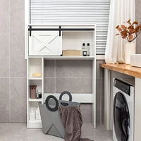 Costway Over the Toilet Bathroom Storage Cabinet with Sliding Barn Door & Shelves White