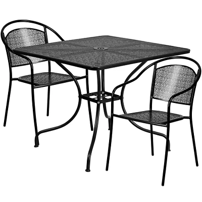 Emma and Oliver Commercial 35.5" Square Metal Garden Patio Table Set w/ 2 Round Back Chairs