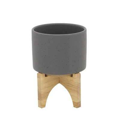 Kingston Living 7" Matte Gray and Brown Speckled Ceramic Planter on Stand