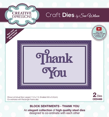 Creative Expressions Craft Dies By Sue Wilson-Block Sentiments- Thank You