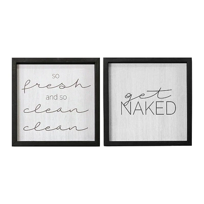 Contemporary Home Living Set of 2 White "Get Naked" Square Framed Wall Art 12"