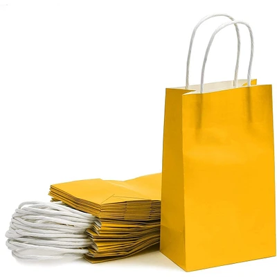 25 Pack Yellow Paper Gift Bags with Handles for Birthday Party Favors (5x3x9 Inches)
