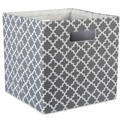 Contemporary Home Living Gray Cube Storage Bin with Lattice Design 13"