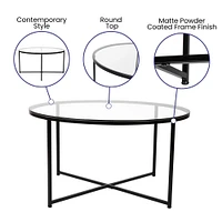 Merrick Lane Fairdale Coffee Table with Round Cross Brace Frame