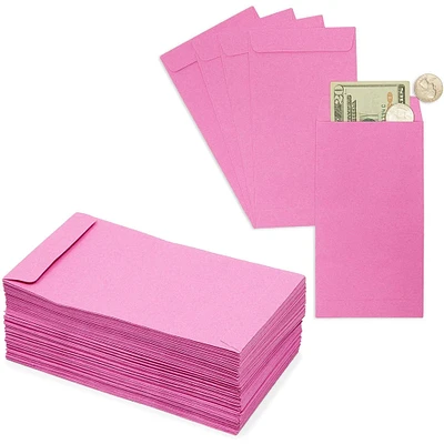100 Pack Money Envelopes for Cash, Payroll, Money Saving, Coins, Currency, 100GSM, Pink (4 x 7 In)