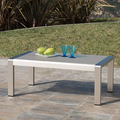 GDFStudio Coral Bay Outdoor Aluminum Coffee Table with Glass Top