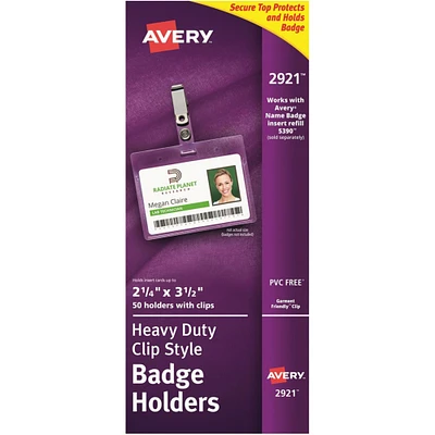 Avery Photo ID Badge Holders Business Size 2 1/4x3 1/2 Landscape Clip