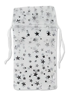 Medium Organza White Pouch with Silver Stars (Package of 12)