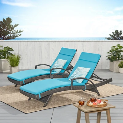 GDFStudio Soleil Outdoor Wicker Chaise Lounges with Water Resistant Cushions (Set of 2)