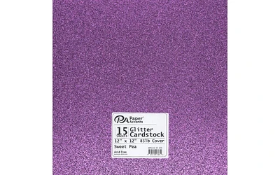 PA Paper Accents Glitter Cardstock 12" x 12" Sweet Pea, 85lb colored cardstock paper for card making, scrapbooking, printing, quilling and crafts, 15 piece pack