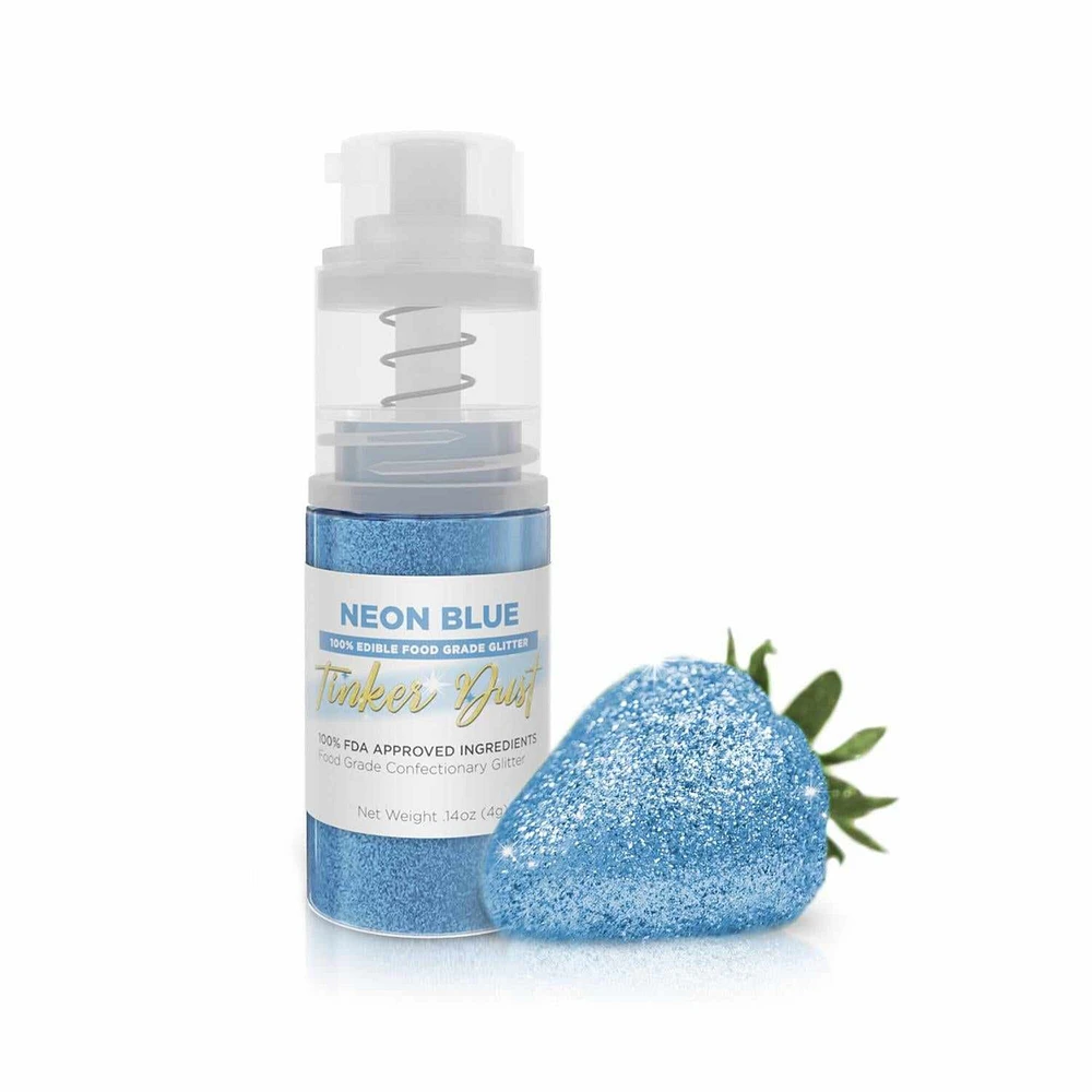 Neon Blue Edible Glitter Spray - Edible Powder Dust Spray Glitter for Food, Drinks, Strawberries, Muffins, Cake Decorating. FDA Compliant (4 Gram Pump)