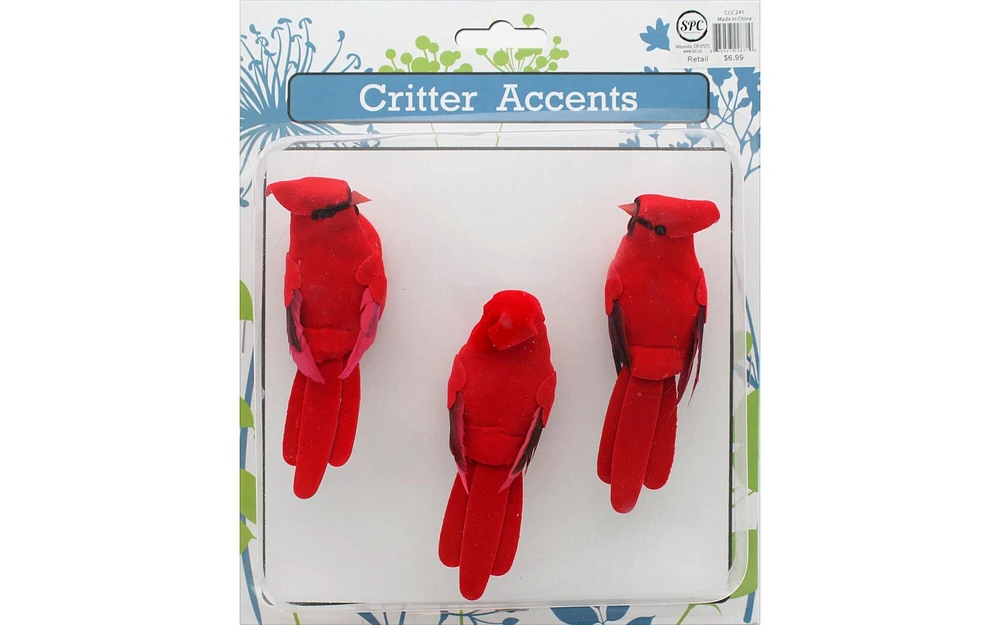 Feathered Cardinal 4" Red 3pc