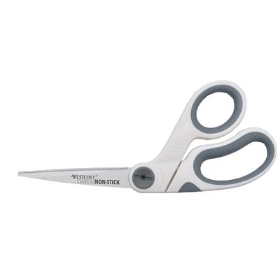Westcott Titanium Non-Stick Bent Scissors 8"-White With Gray Accents